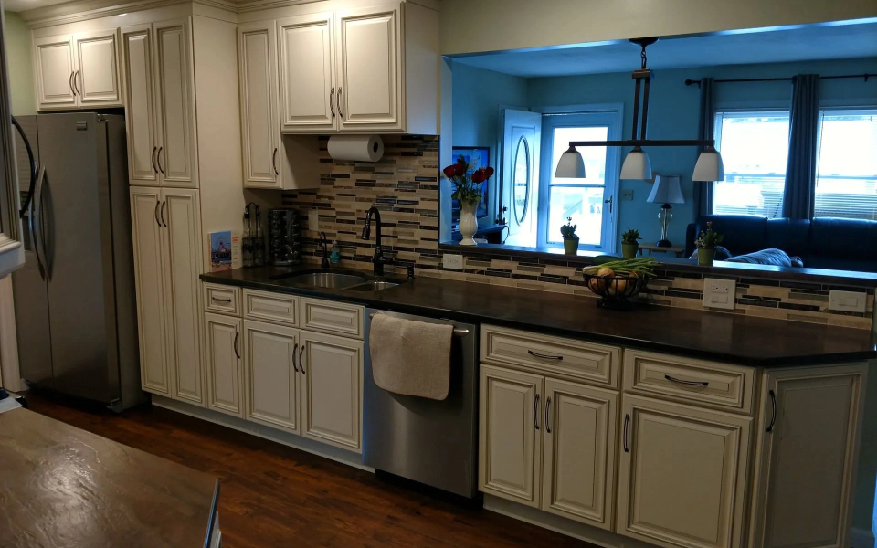 a recently serviced kitchen with remodel and flooring service