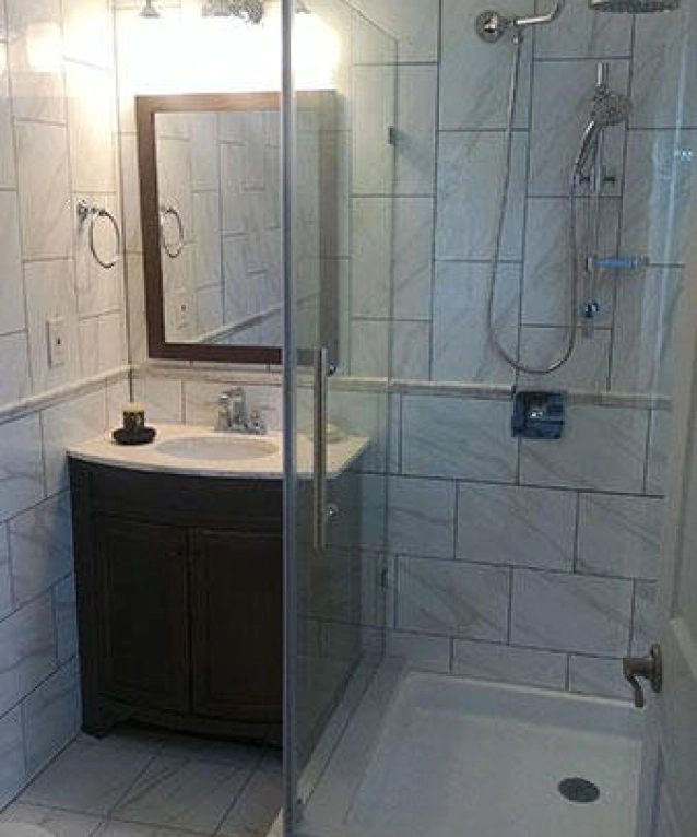 newly renovated master bathroom with shower area